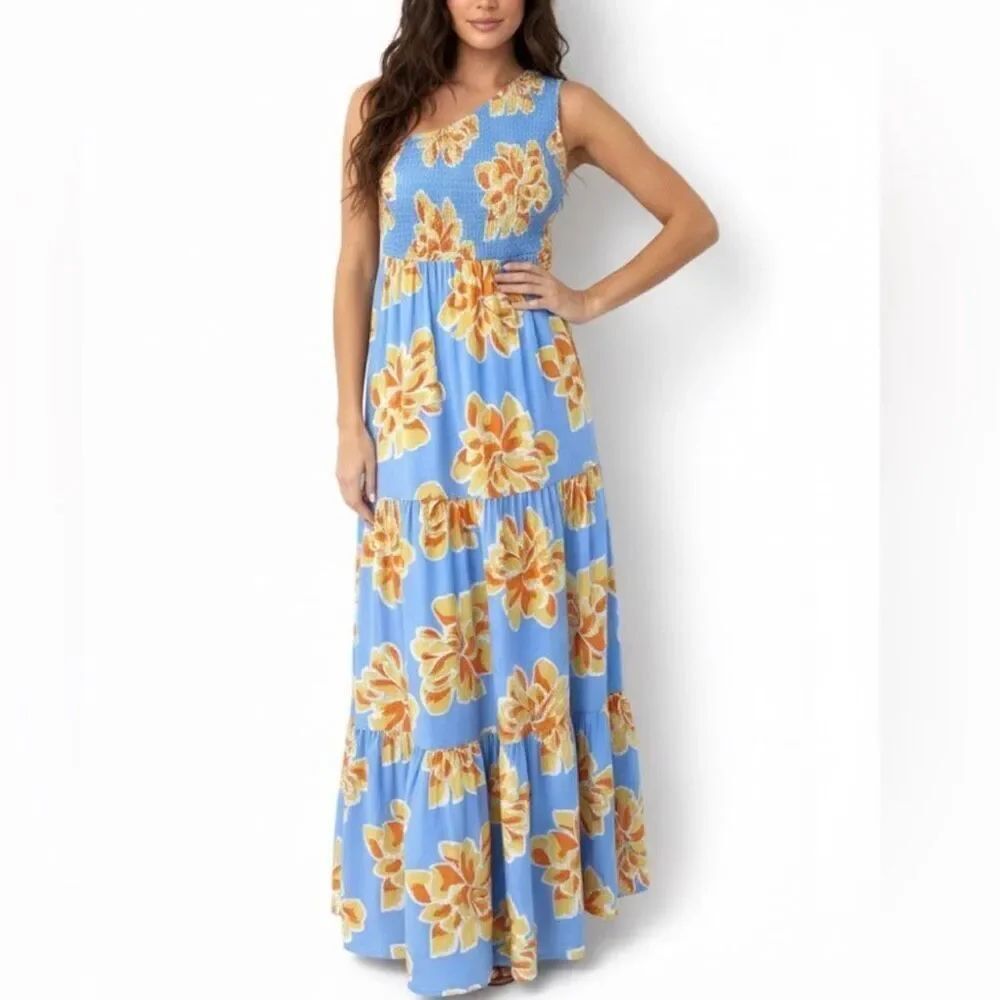 Abel The Label for Anthropologie One Shoulder Floral Maxi Dress XL NEW Wedding G - Picture 8 of 9